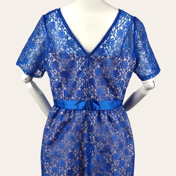 Vintage 1960s Sapphire Lace Cocktail Dress MOD MCM Hostess Dress Jewel Blue Maxi - Picture 8 of 11